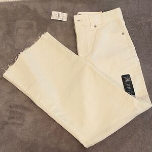 J. Crew White Wide Leg Crop Frayed Hem Jeans with Stretch Size 26
